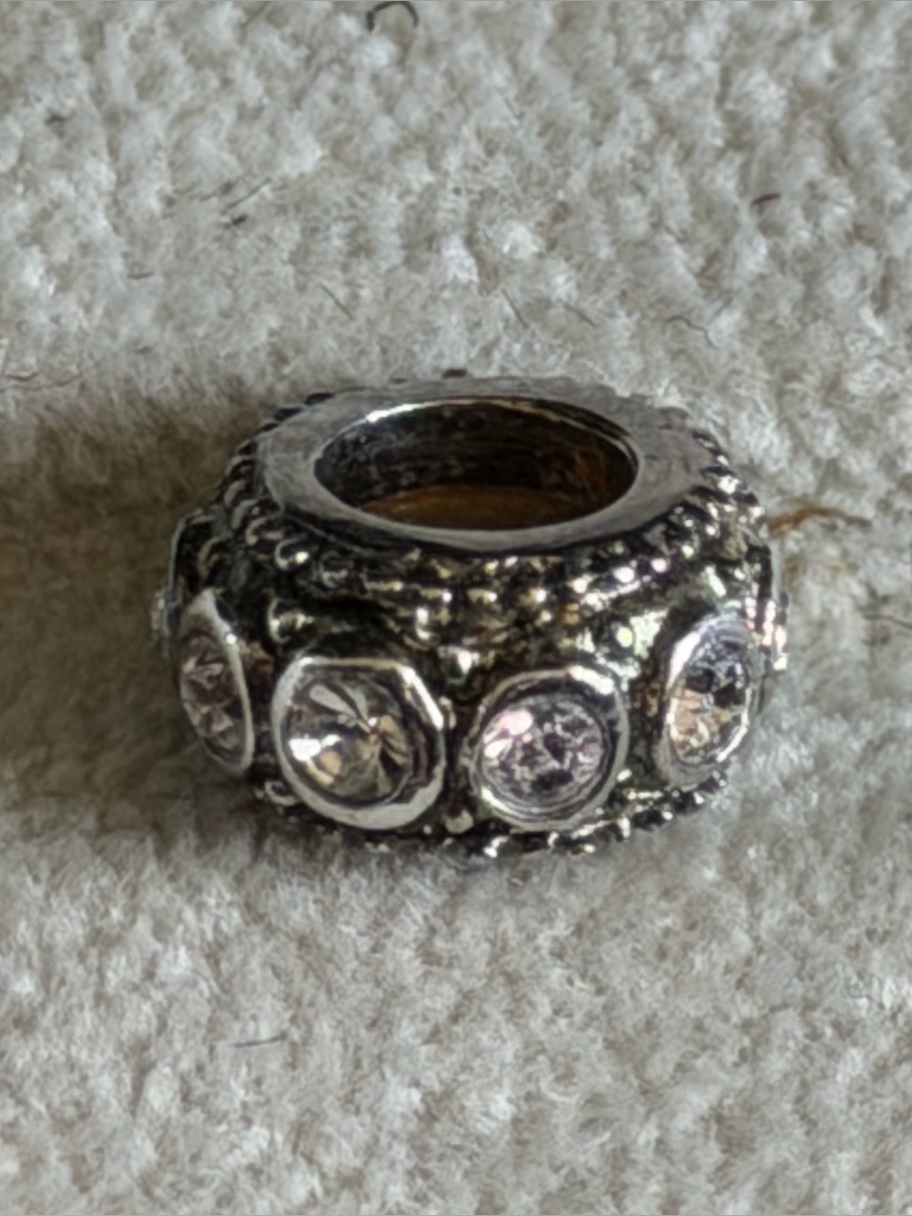 Sterling-Style Silver Bead Charm with Clear Stones